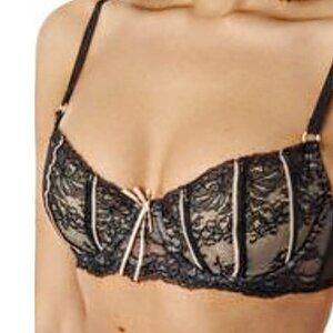 DKNY Bra Balconette Lace Victorian Belle DuJour Black Nude Corset Dark Sexy 36B